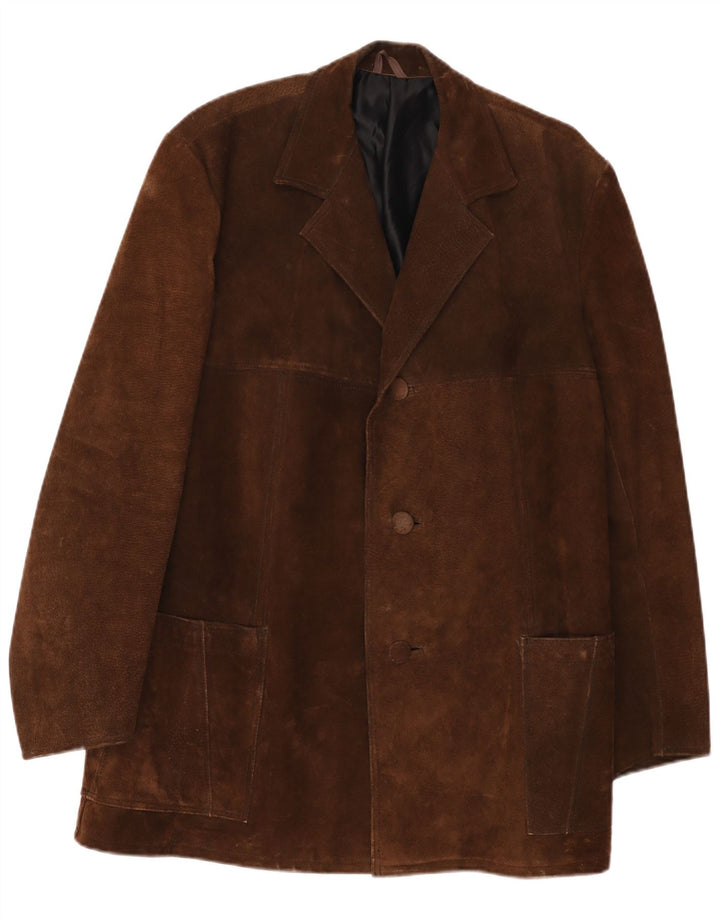 Винтажный мужской замшевый пиджак с 3 пуговицами, Великобритания 40, большой коричневый цвет