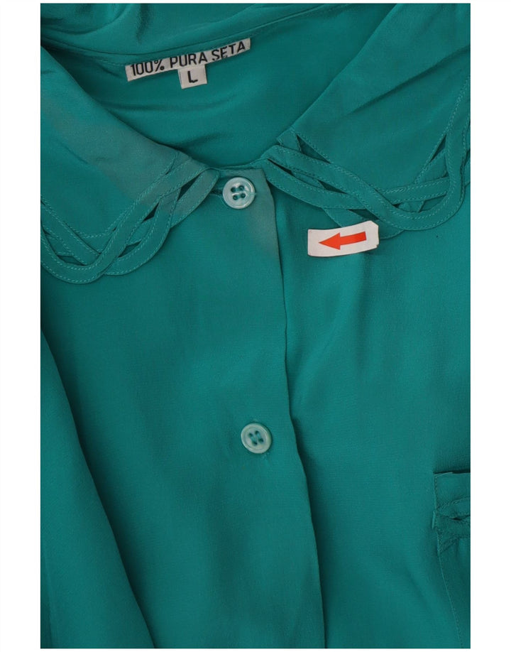 Винтажная женская блузка-рубашка UK 16, большая зеленая шелковая