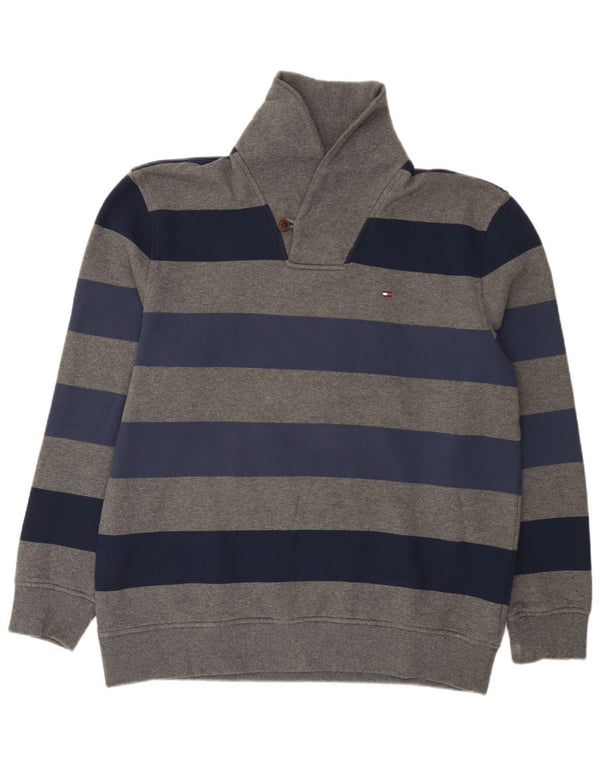 Tommy Hilfiger Мужской свитшот с воротником с отложным воротником, джемпер XL, серый в полоску, хлопок