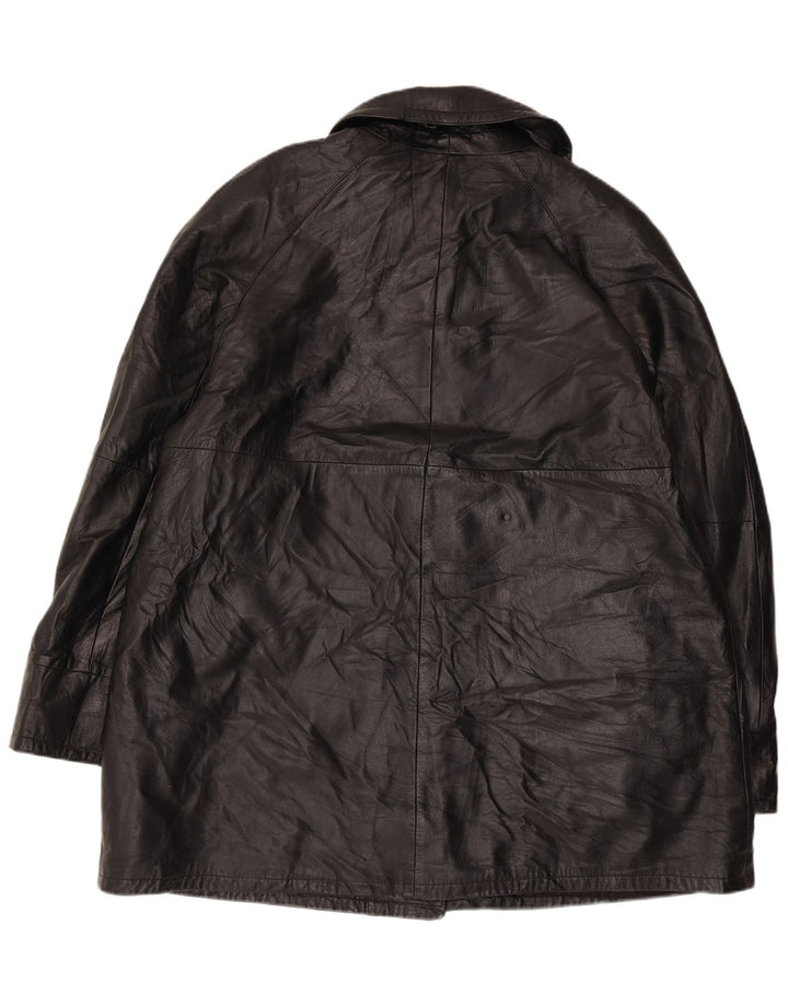 VINTAGE Женское кожаное пальто оверсайз IT 50 XL Черное кожаное