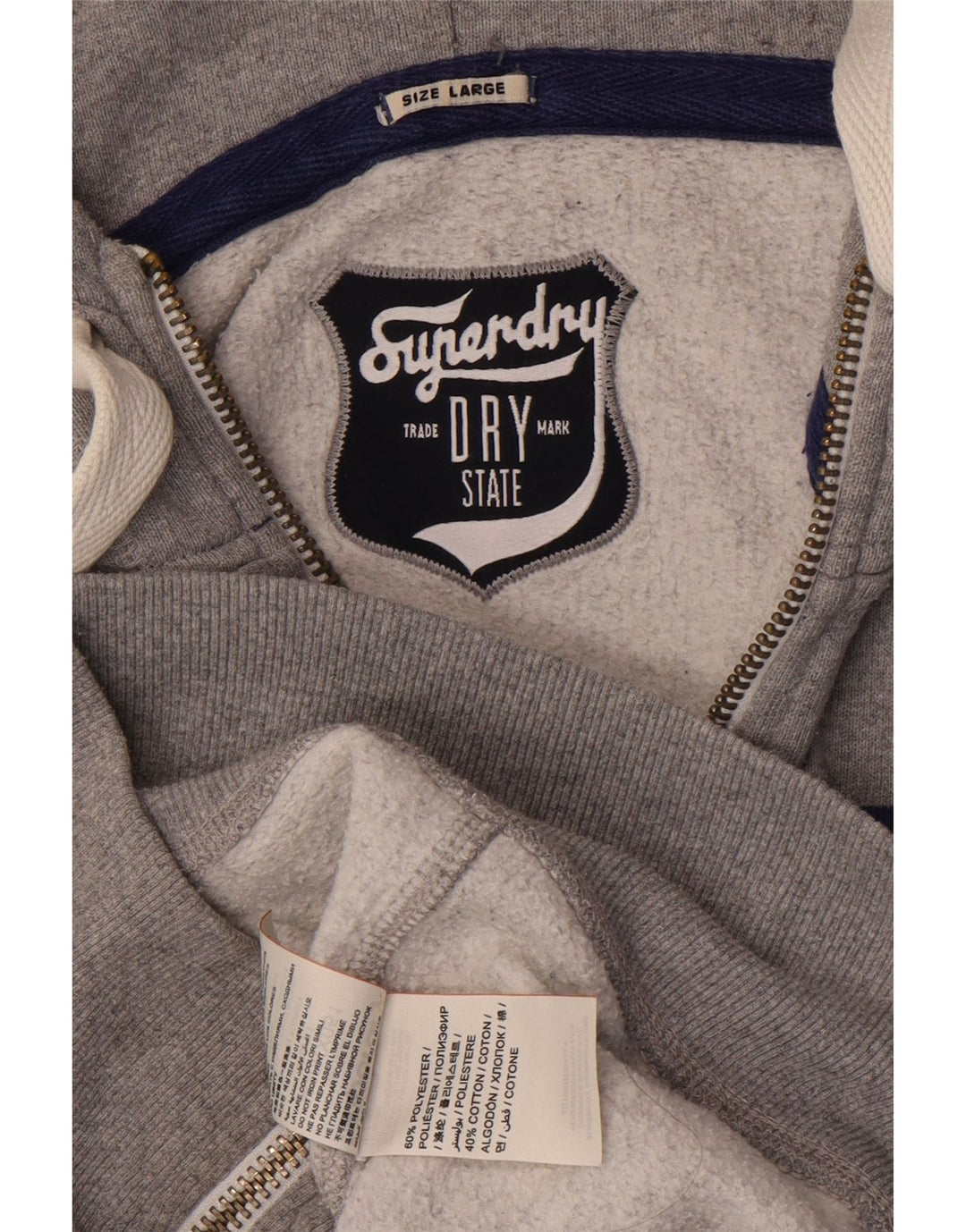 SUPERDRY Мужской свитер с капюшоном и молнией с графическим рисунком, большой серый полиэстер