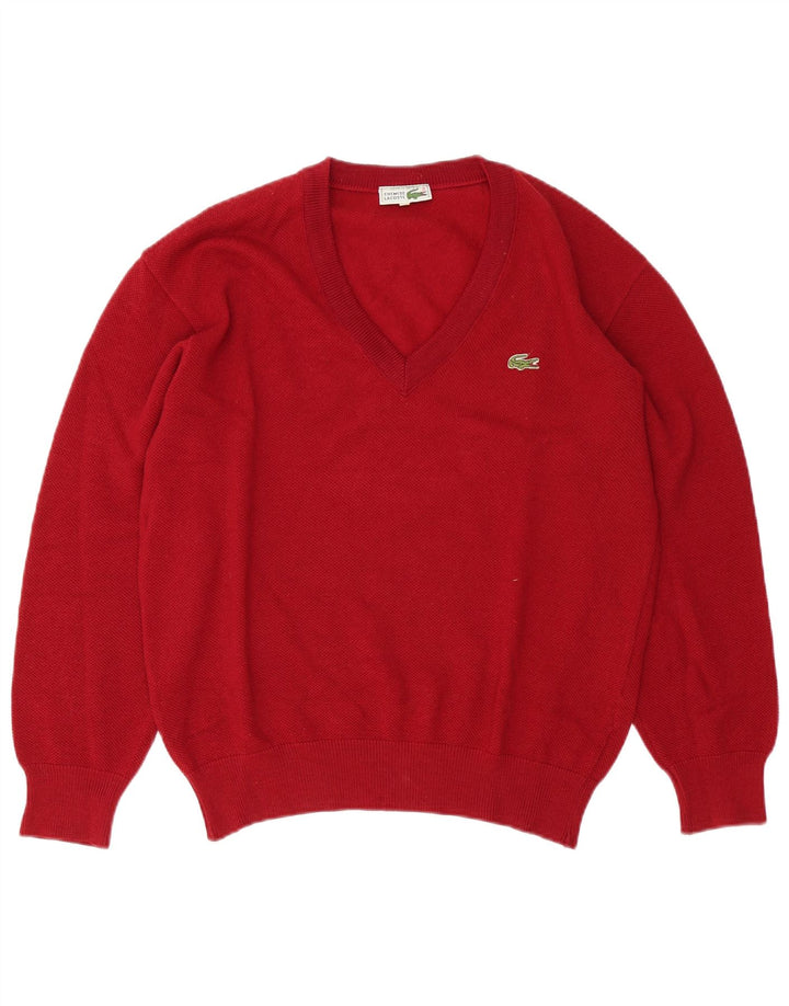 Мужской джемпер с v-образным вырезом Lacoste, размер 5, большой, красный, шерстяной