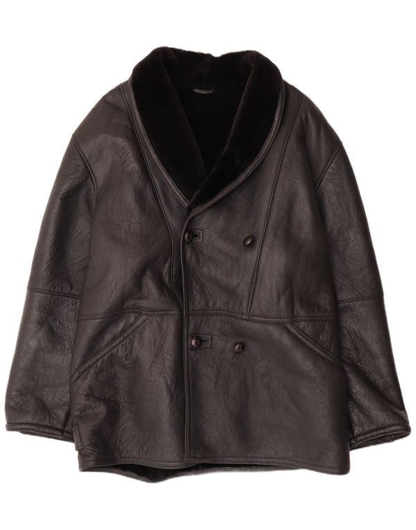 Мужская двубортная короткая куртка VINTAGE IT 58 4XL черная из овчины