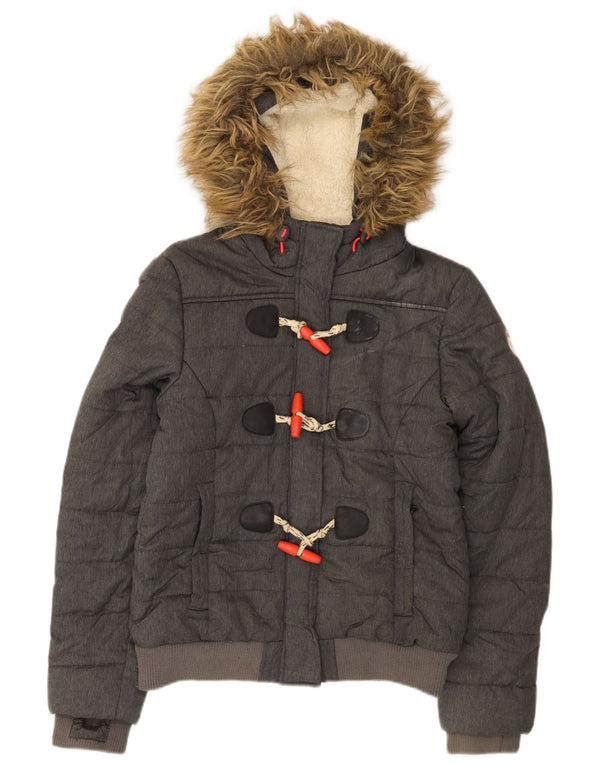 Женская утепленная куртка с капюшоном Superdry UK 12, полиэстер среднего серого цвета
