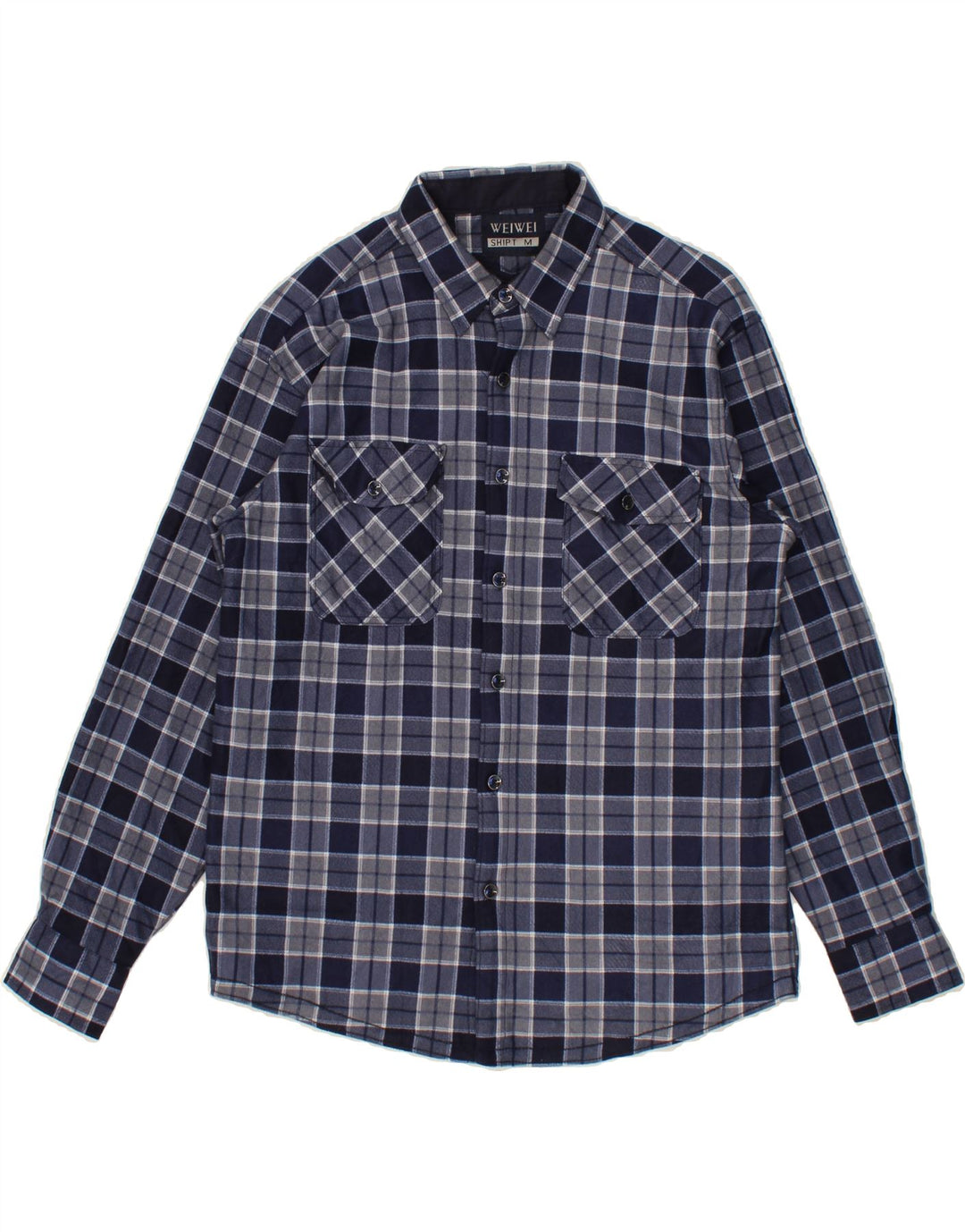 VINTAGE Mens Flannel Shirt Medium Navy Blue Check Cotton Vintage Vintage and Second-Hand Vintage from Messina Hembry 