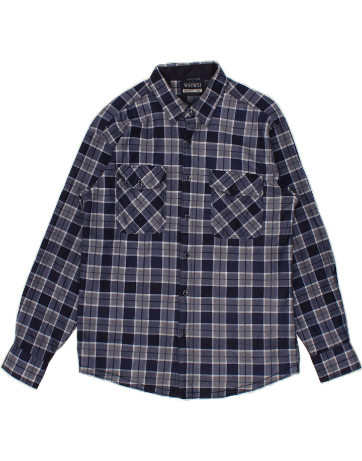 VINTAGE Mens Flannel Shirt Medium Navy Blue Check Cotton Vintage Vintage and Second-Hand Vintage from Messina Hembry 