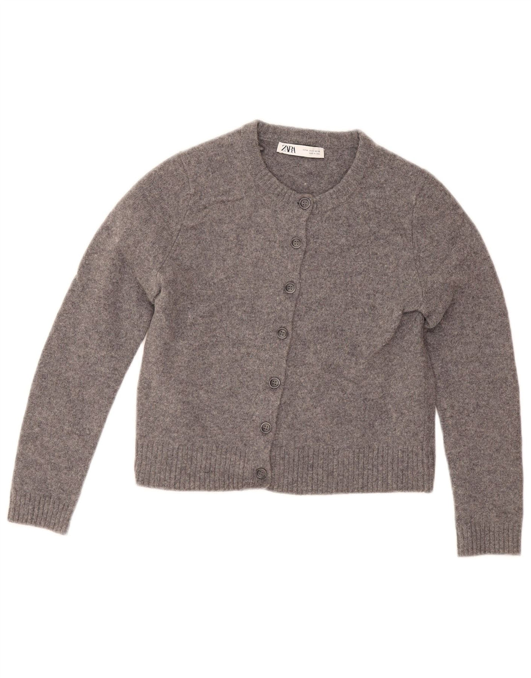Женский укороченный кардиган Zara UK 12, шерсть среднего серого цвета