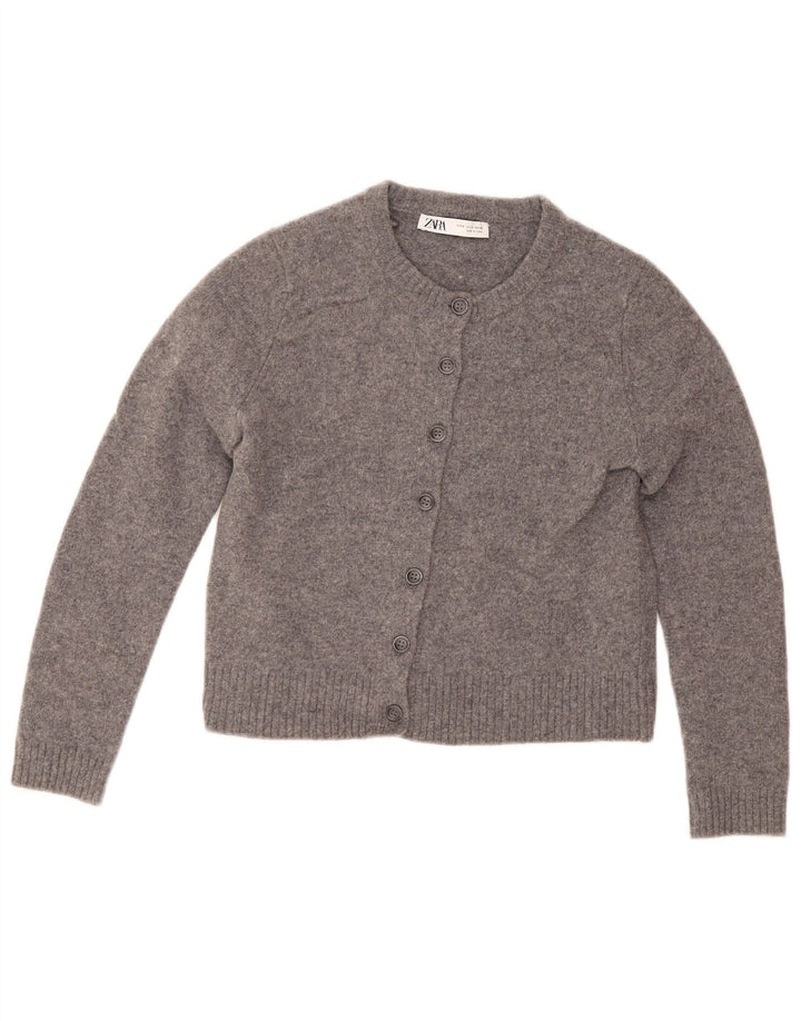 Женский укороченный кардиган Zara UK 12, шерсть среднего серого цвета