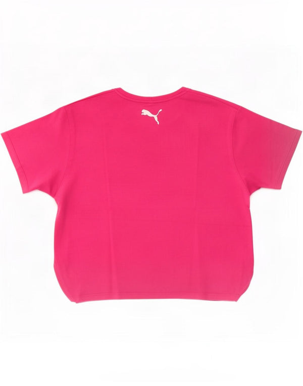 Укороченная футболка с рисунком Puma для девочек, топ 13–14 лет, розовый хлопок с цветными блоками