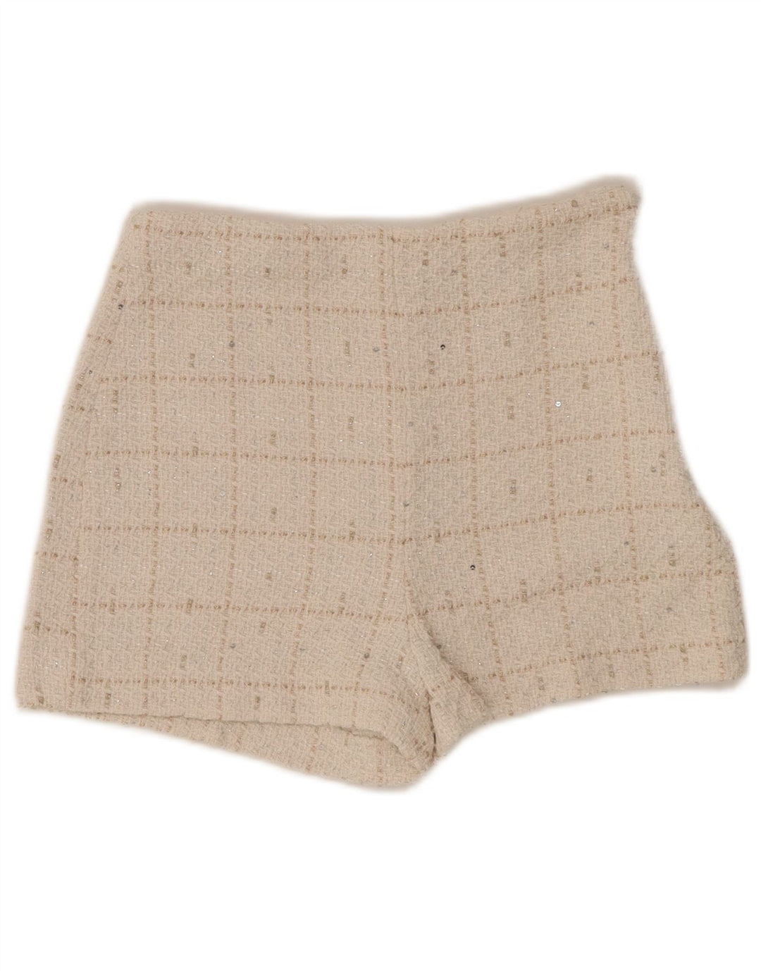 Женские повседневные шорты с высокой талией ZARA XS W24 в клетку белого цвета