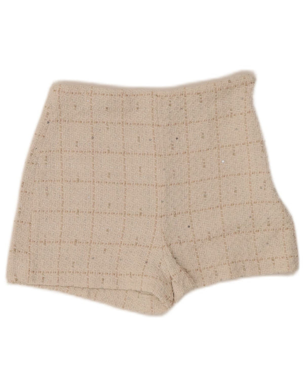 Женские повседневные шорты с высокой талией ZARA XS W24 в клетку белого цвета