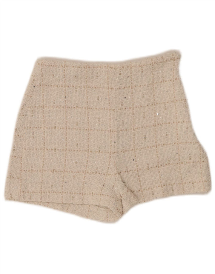 Женские повседневные шорты с высокой талией ZARA XS W24 в клетку белого цвета