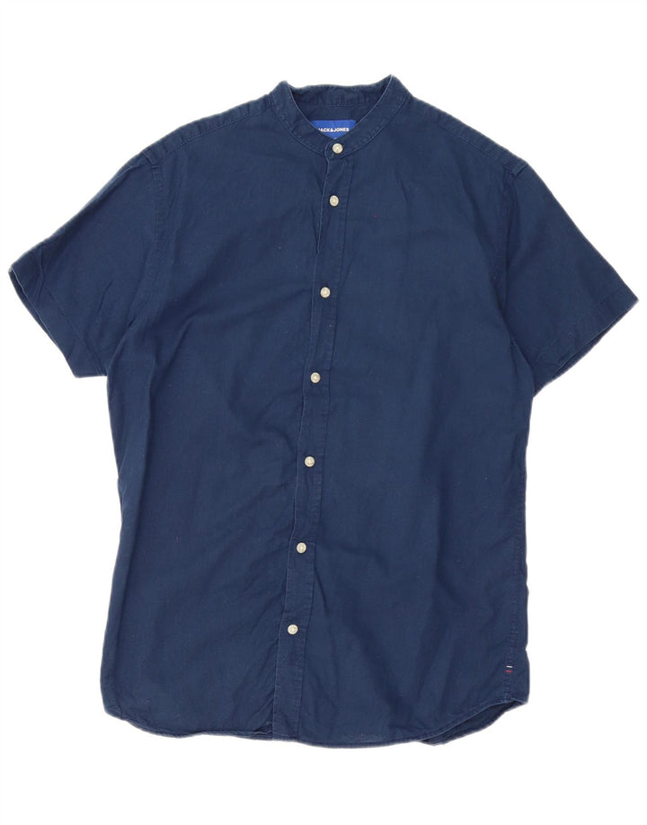 JACK & JONES Мужская рубашка с коротким рукавом, маленькая, темно-синяя, хлопковая