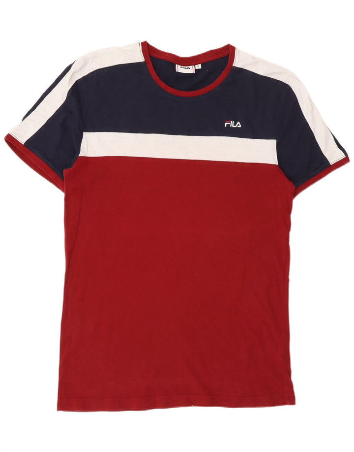 Мужская футболка Fila, маленький красный, хлопок с цветными блоками