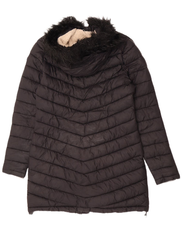Женское стеганое пальто с капюшоном Superdry UK 14, средний черный нейлон