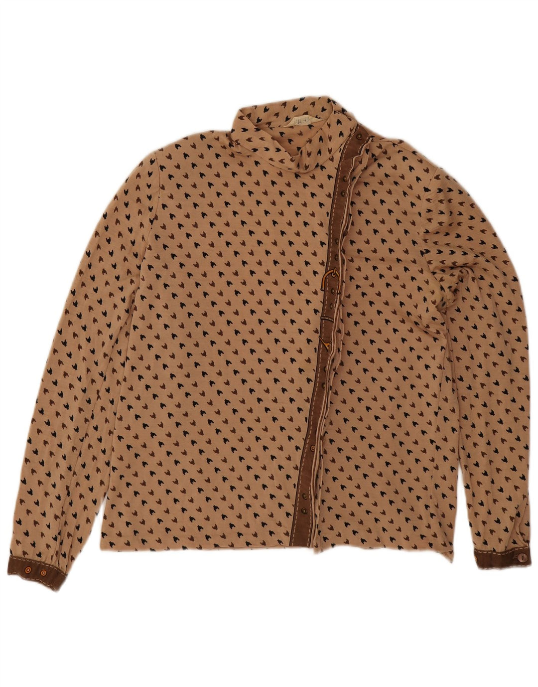 Винтажная женская блузка-рубашка UK 16, большая бежевая с узором «гусиные лапки»