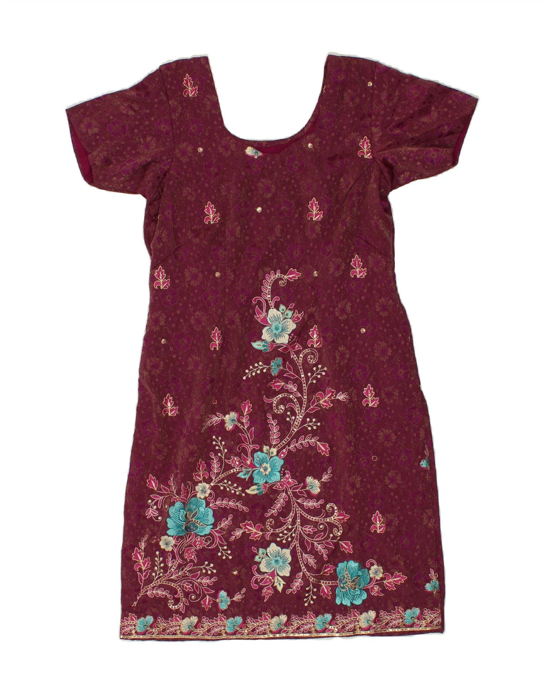 VINTAGE Womens Shift Dress UK 12 Medium Maroon Floral Vintage Vintage and Second-Hand Vintage from Messina Hembry 