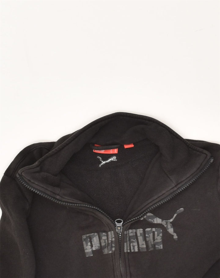 PUMA Womens Graphic Tracksuit Top Jacket UK 10 Small Black Cotton | Vintage Puma | Thrift | Second-Hand Puma | Used Clothing | Messina Hembry 