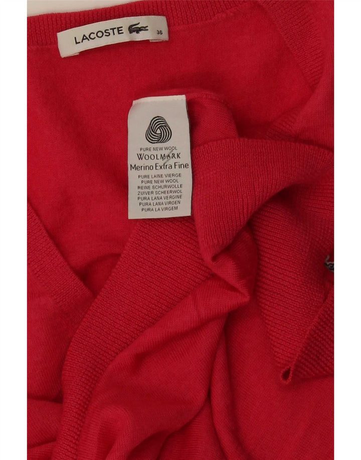 Женский джемпер с v-образным вырезом Lacoste, размер 36, маленький, красный из шерсти мериноса