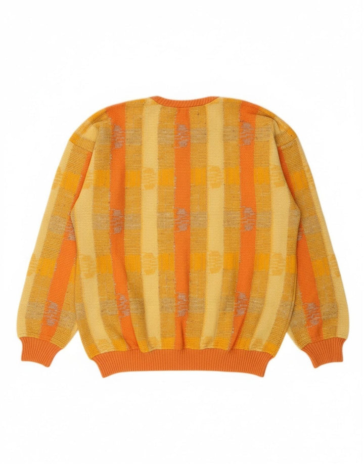 Мужской джемпер-боксер с круглым вырезом, хлопковый свитер среднего желтого цвета в полоску