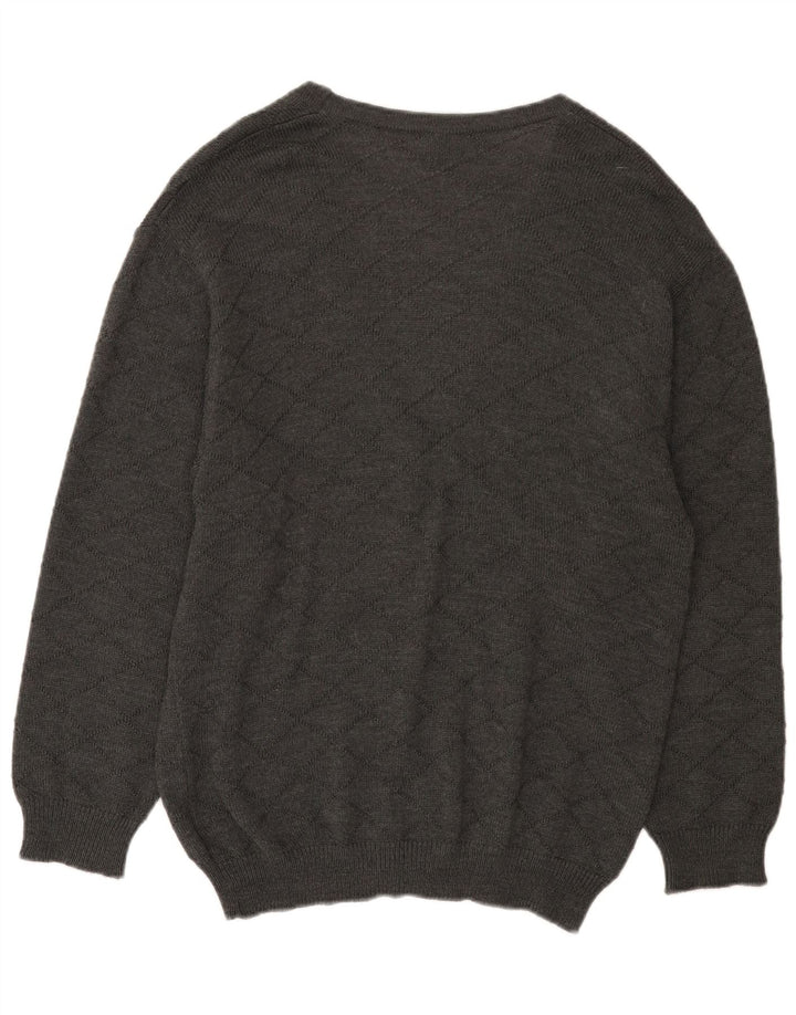 Винтажный женский свитер-кардиган EU 46 XL, серый полиакрил в клетку