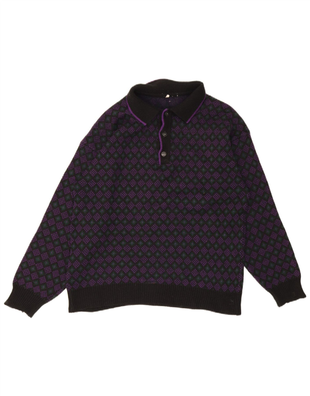 Винтажный мужской свитер с воротником-поло, средний разноцветный геометрический свитер