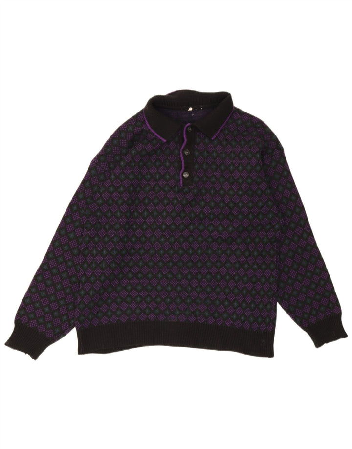 Винтажный мужской свитер с воротником-поло, средний разноцветный геометрический свитер