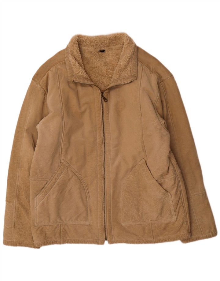 Винтажная мужская куртка-бомбер из овчины UK 38, средний бежевый цвет