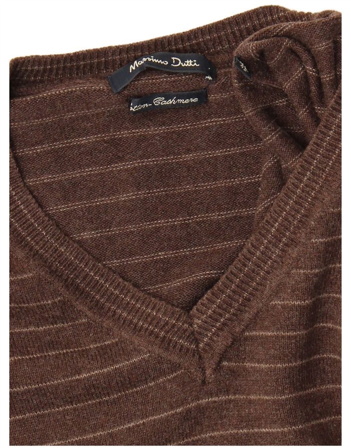 Мужской джемпер с v-образным вырезом Massimo Dutti XL коричневый в полоску