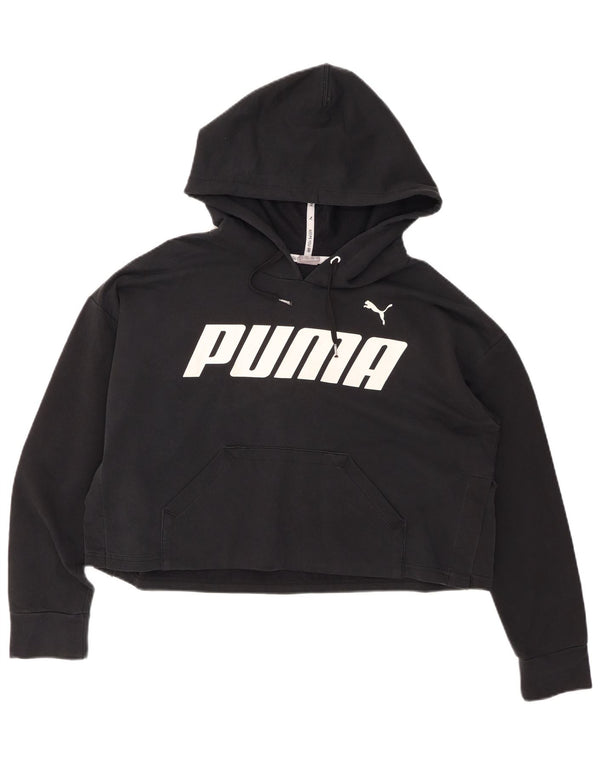 Женский укороченный джемпер с капюшоном PUMA большого размера UK 10, маленький черный хлопок