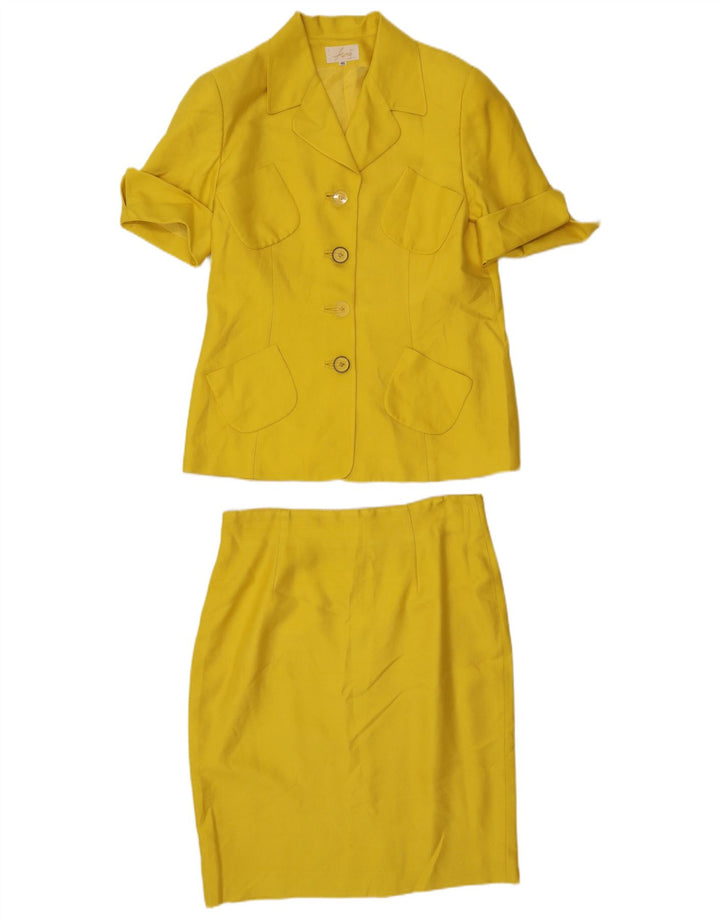 Винтажная женская юбка из 2 предметов на 4 пуговицах IT 46, большая W32, желтый шелк