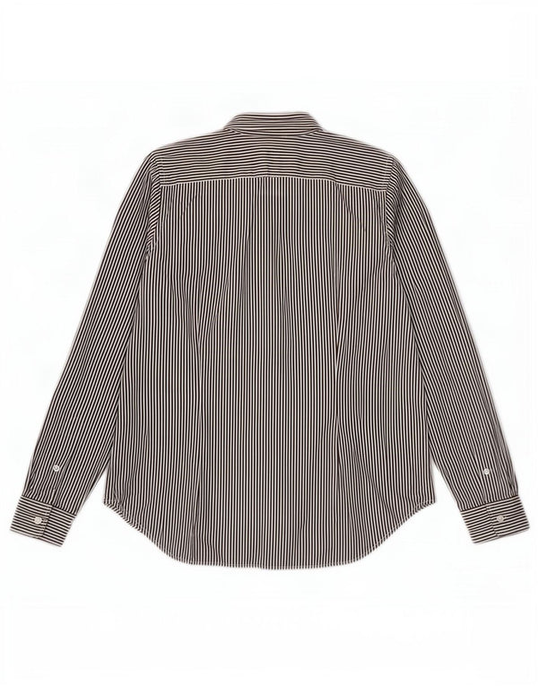 Ralph Lauren Womens Slim Fit Shirt US 14 XL Brown Pinstripe Cotton