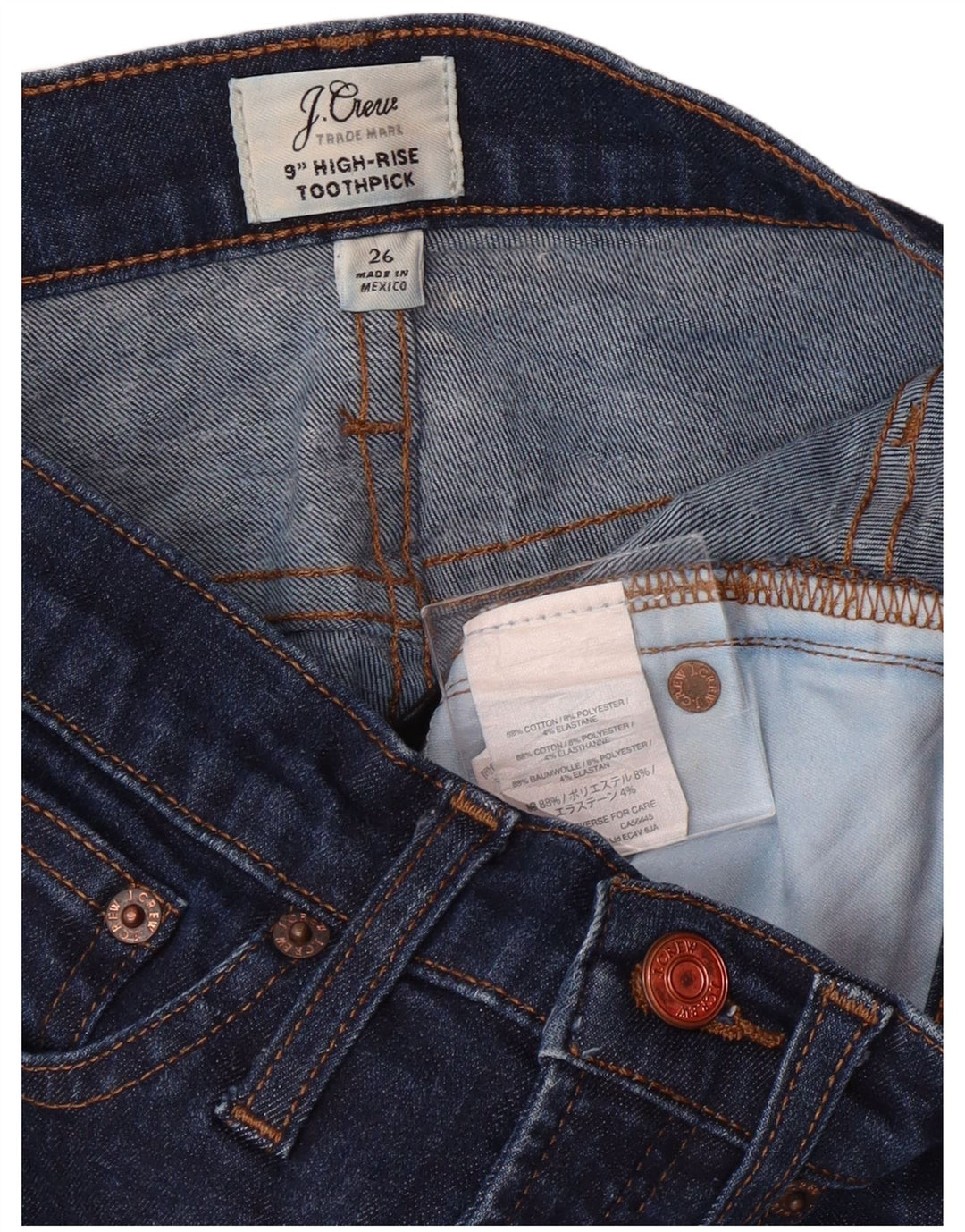 Женские джинсы скинни J. CREW Toothpick с высокой посадкой W26 L29, темно-синий, хлопок