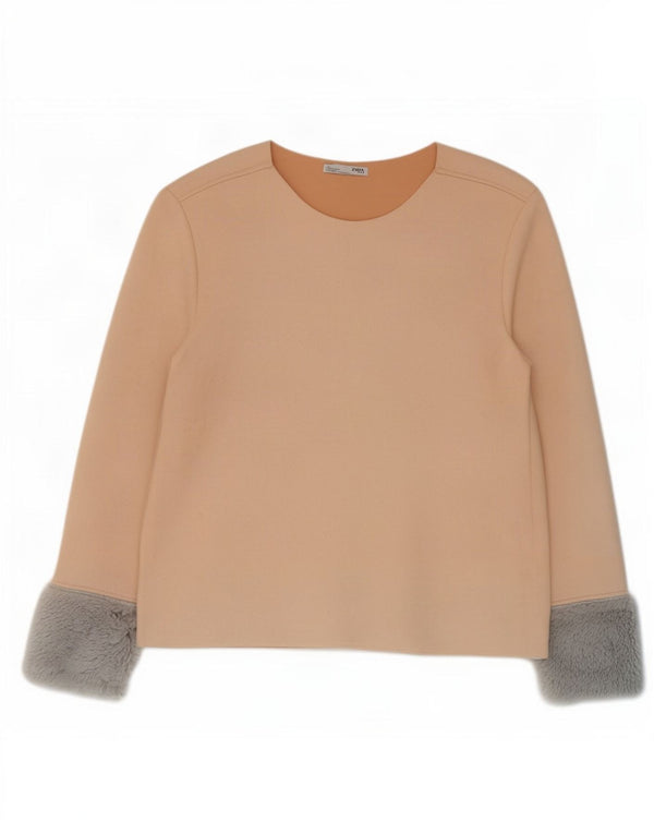 Женская блузка Zara Top UK 12, средний бежевый цветной блок