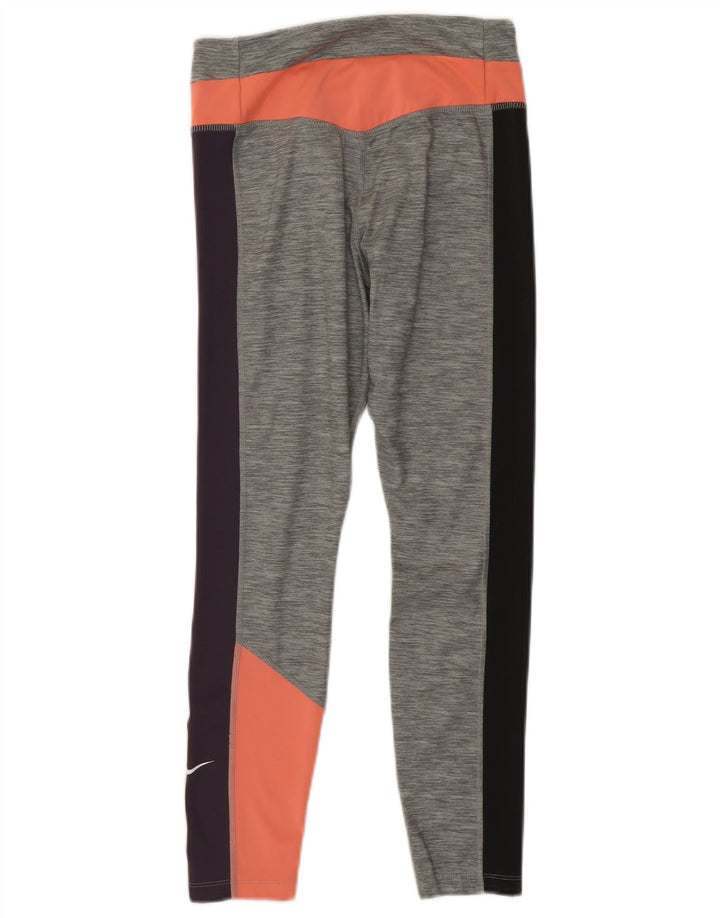 Женские укороченные леггинсы Nike Dri Fit UK 12, средний серый цвет, полиэстер с цветными блоками