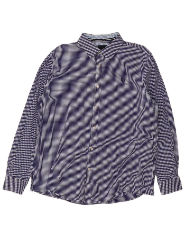 Crew Clothing Мужская классическая рубашка большого размера из хлопка в мелкую синюю клетку