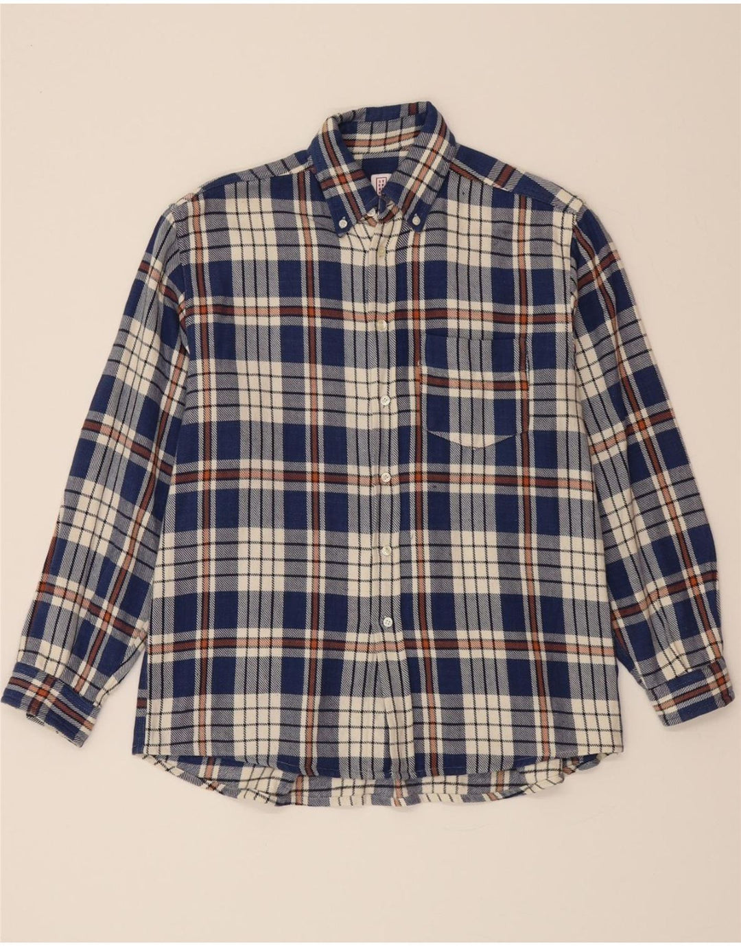 STEFANEL Boys Flannel Shirt 15-16 Years Navy Blue Check Cotton Vintage Stefanel and Second-Hand Stefanel from Messina Hembry 