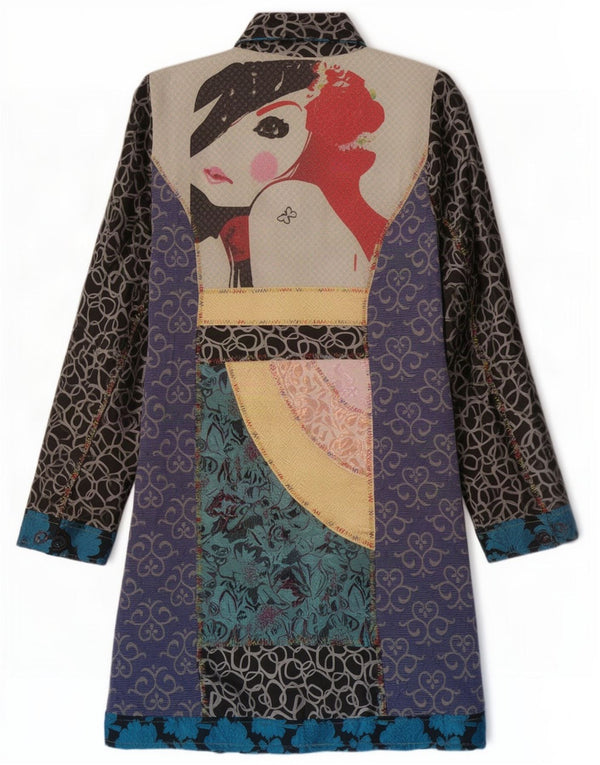 Dy Design Womens Overcoat UK 14 Medium Multicoloured Patchwork Cotton