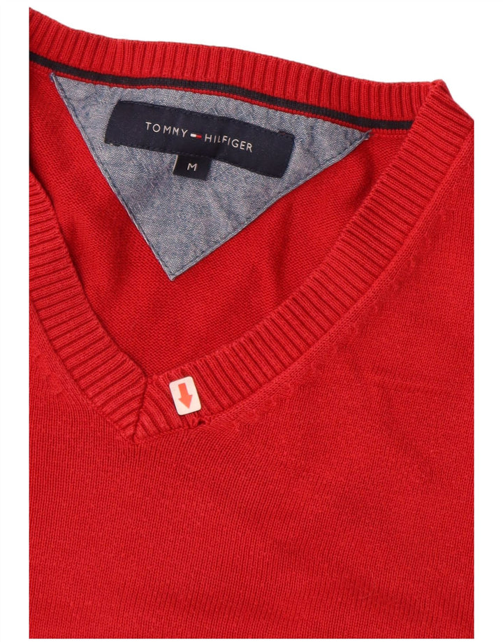 TOMMY HILFIGER Мужской джемпер с v-образным вырезом, средний красный хлопковый свитер