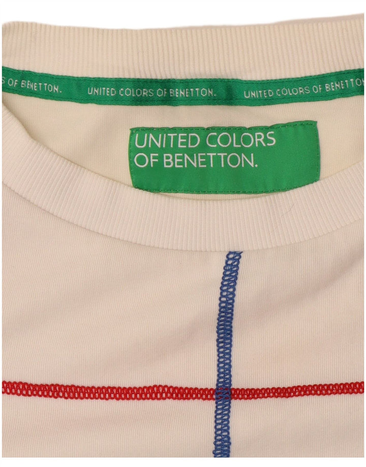 Женский укороченный свитер BENETTON UK 10, маленький белый в полоску