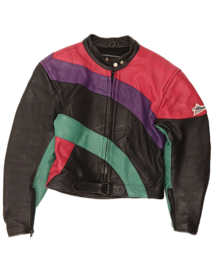 Женская укороченная куртка ROLEFF UK 14, большая черная кожаная мотоциклетная куртка с цветными блоками