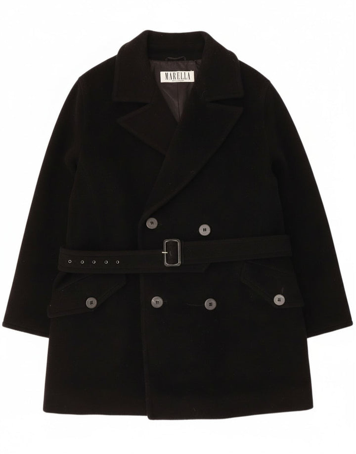 Женское двубортное пальто Marella UK 14, средний черный из натуральной шерсти