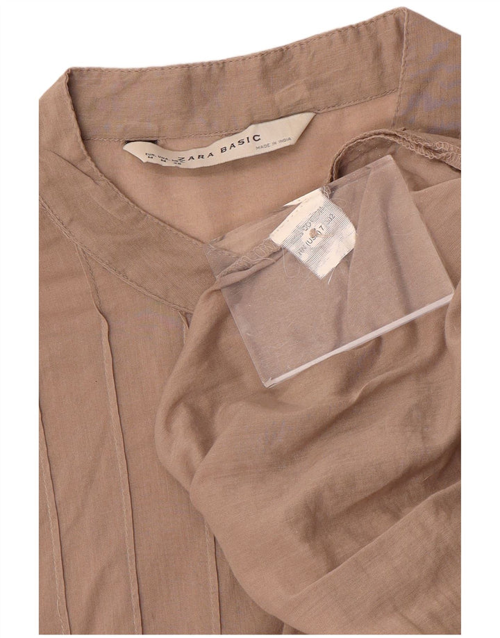 Женское платье прямого кроя с рукавом 3/4 Zara UK 14, хлопок среднего коричневого цвета