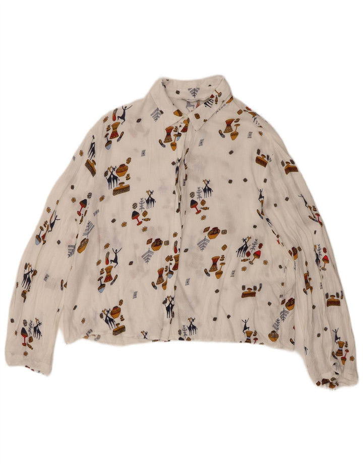 Женская прозрачная рубашка Zara UK 6 XS, белая вискоза с геометрическим рисунком