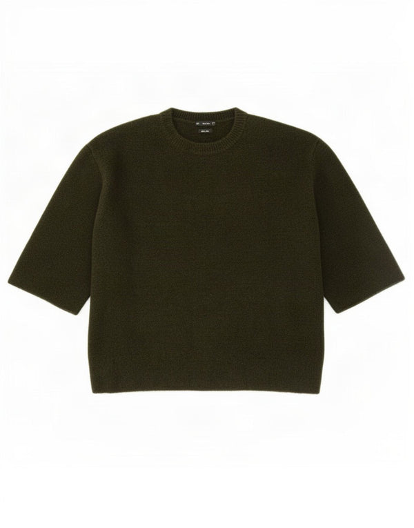 Женский джемпер с круглым вырезом с рукавом 3/4 Zara UK 14, средний цвет хаки