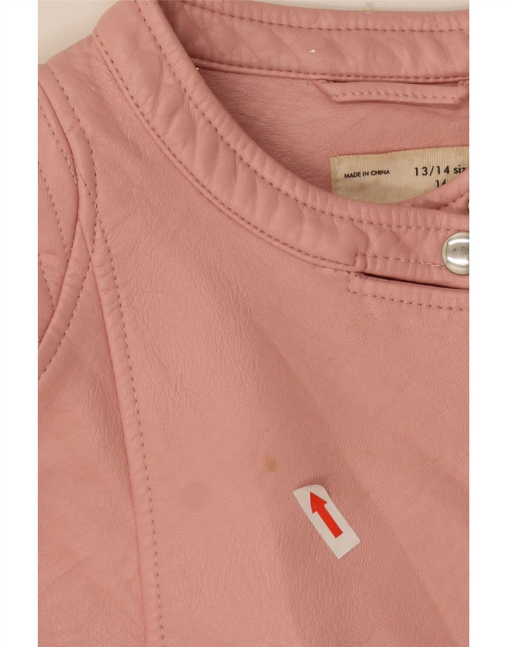 Куртка Zara из искусственной кожи для девочек 13–14 лет, розовая, полиэстер