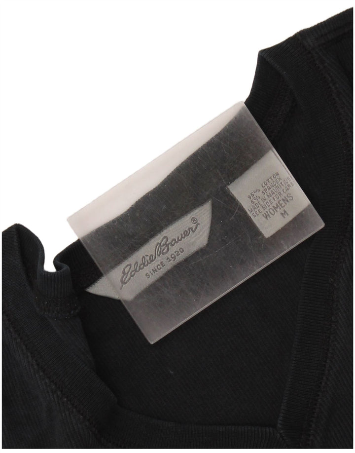 EDDIE BAUER Женский топ с длинным рукавом UK 14, средний черный хлопок