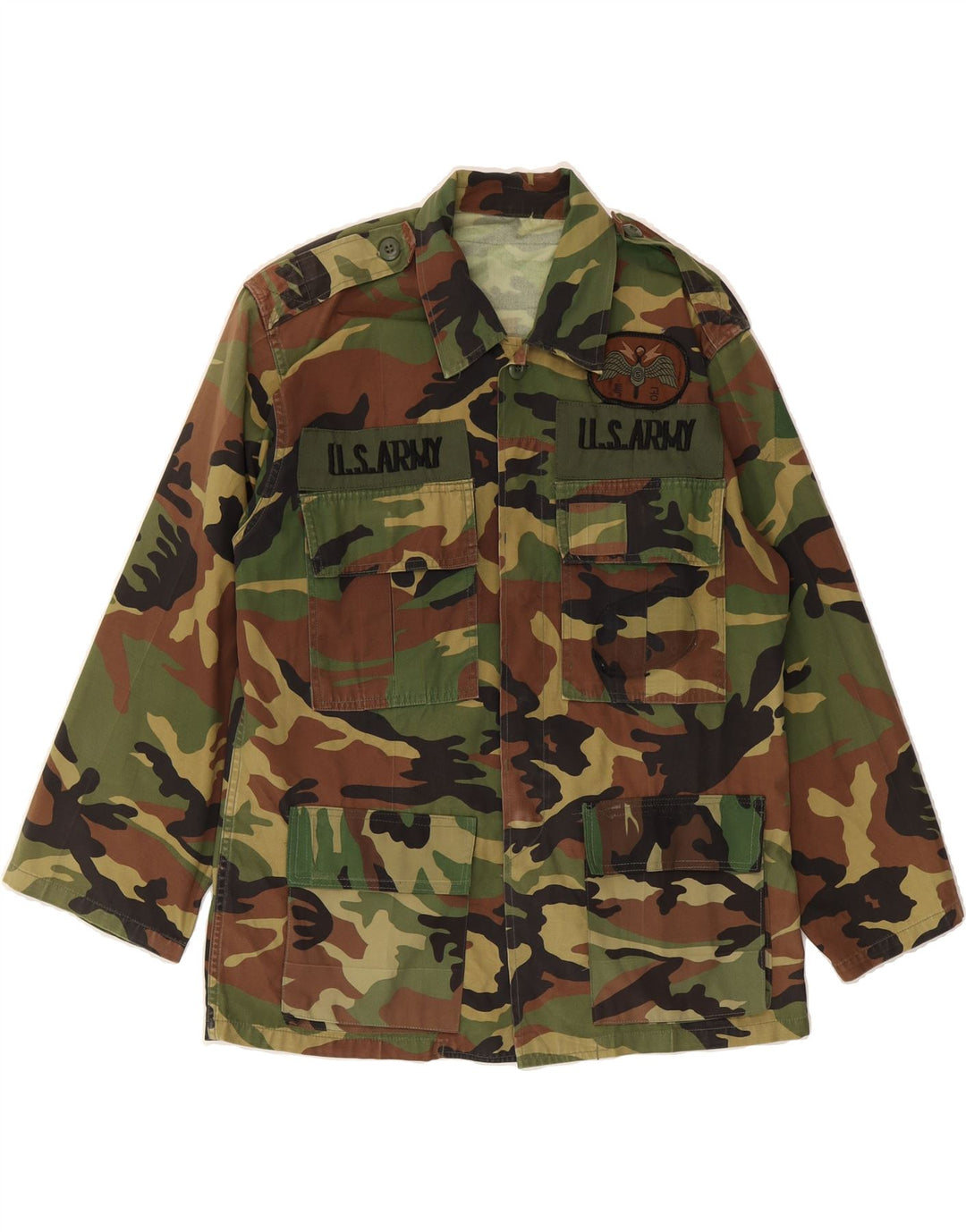 VINTAGE Mens Military Jacket UK 38 Medium Khaki Camouflage Vintage Vintage and Second-Hand Vintage from Messina Hembry 