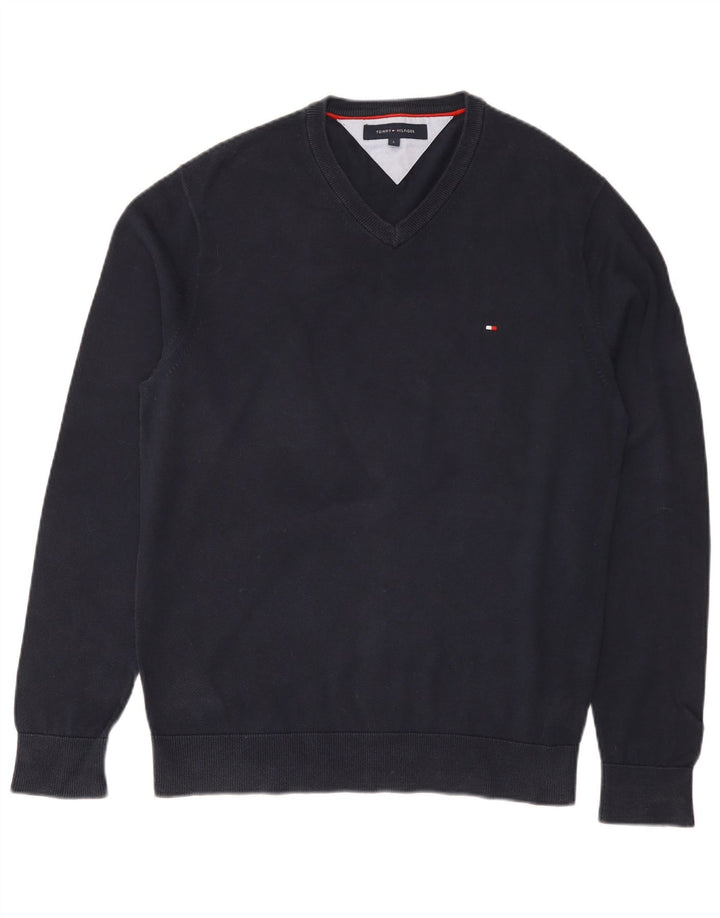 Мужской джемпер с v-образным вырезом Tommy Hilfiger, большой темно-синий