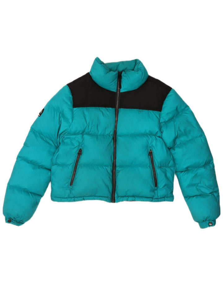 Женская стеганая куртка Superdry UK 12, средний бирюзовый полиэстер с цветными блоками